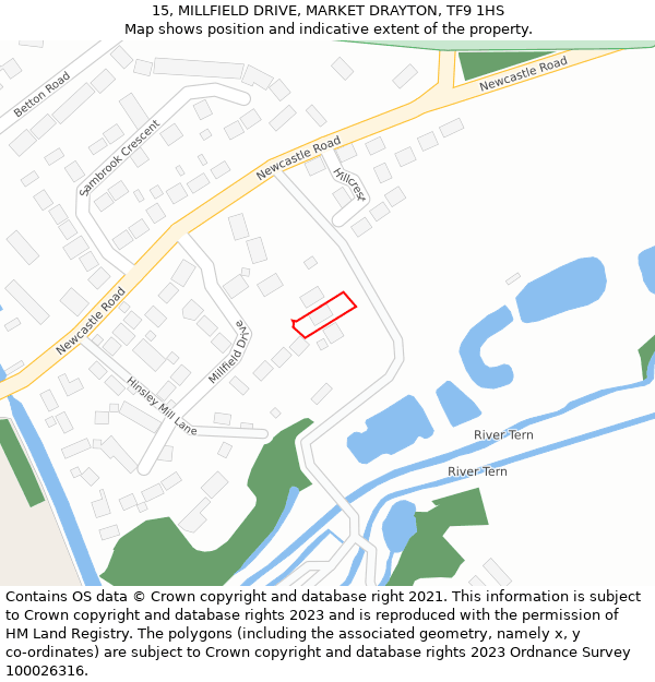 15, MILLFIELD DRIVE, MARKET DRAYTON, TF9 1HS: Location map and indicative extent of plot