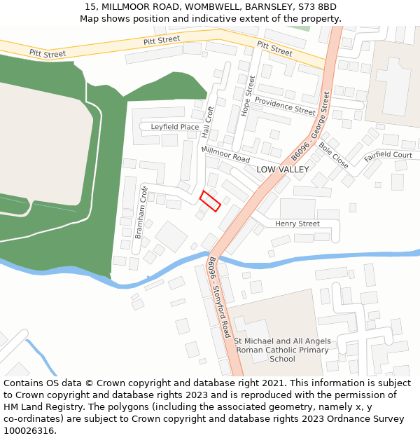 15, MILLMOOR ROAD, WOMBWELL, BARNSLEY, S73 8BD: Location map and indicative extent of plot