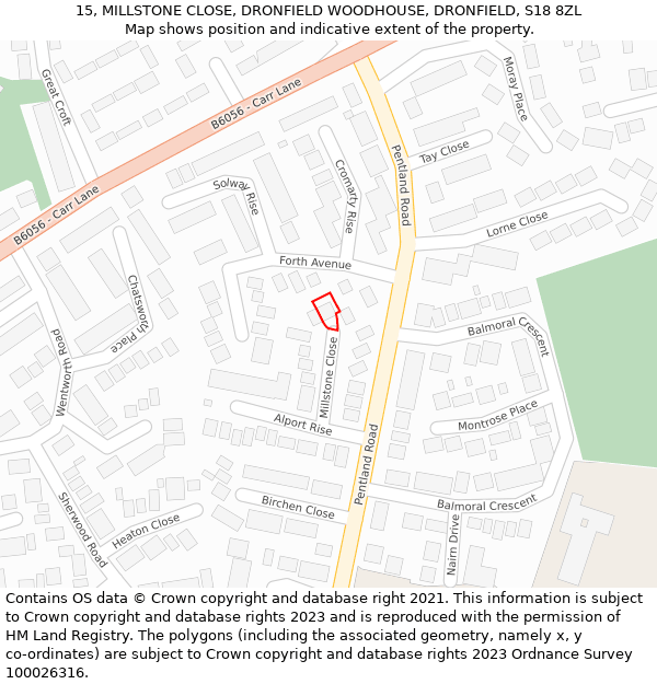 15, MILLSTONE CLOSE, DRONFIELD WOODHOUSE, DRONFIELD, S18 8ZL: Location map and indicative extent of plot