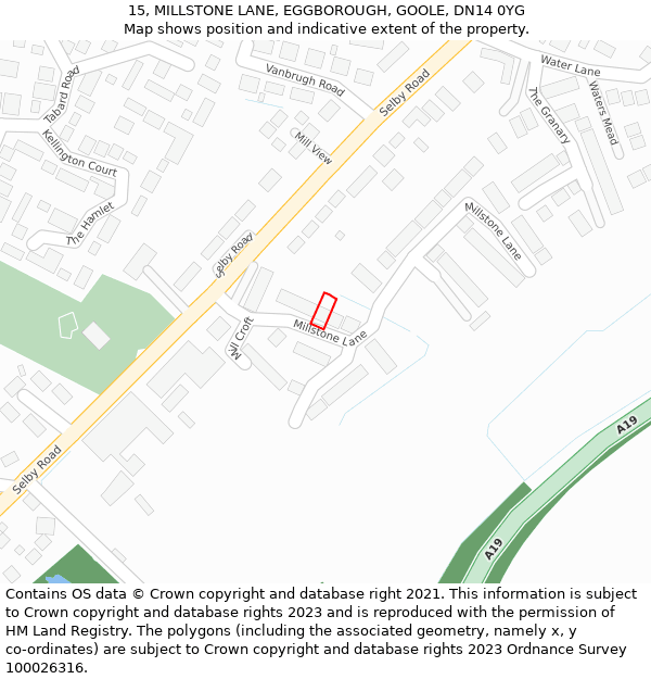 15, MILLSTONE LANE, EGGBOROUGH, GOOLE, DN14 0YG: Location map and indicative extent of plot