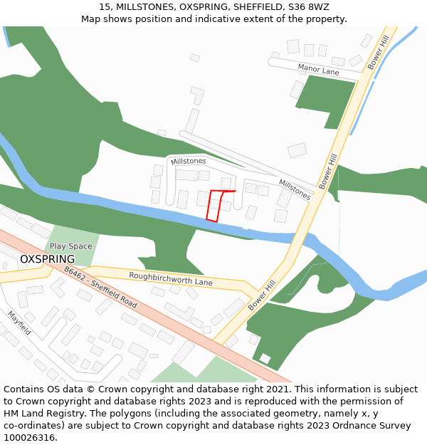 15, MILLSTONES, OXSPRING, SHEFFIELD, S36 8WZ: Location map and indicative extent of plot