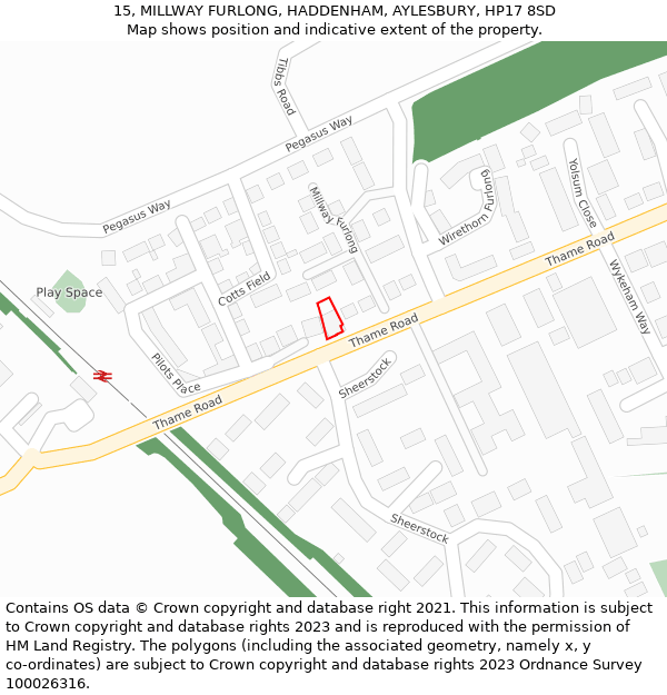 15, MILLWAY FURLONG, HADDENHAM, AYLESBURY, HP17 8SD: Location map and indicative extent of plot