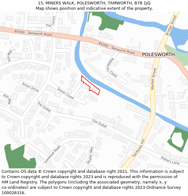 15, MINERS WALK, POLESWORTH, TAMWORTH, B78 1JQ: Location map and indicative extent of plot