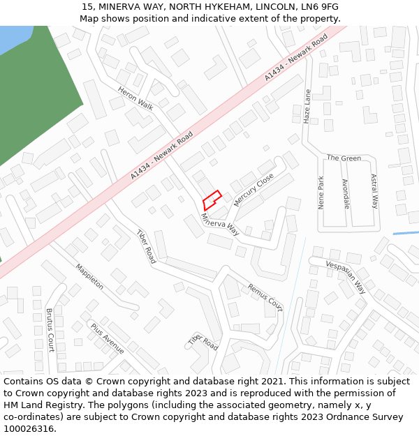 15, MINERVA WAY, NORTH HYKEHAM, LINCOLN, LN6 9FG: Location map and indicative extent of plot