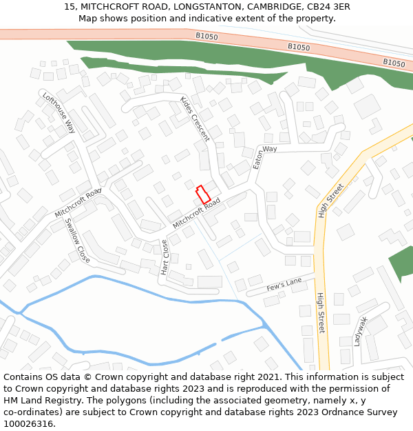 15, MITCHCROFT ROAD, LONGSTANTON, CAMBRIDGE, CB24 3ER: Location map and indicative extent of plot