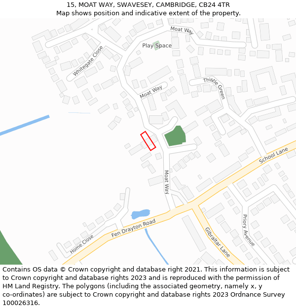 15, MOAT WAY, SWAVESEY, CAMBRIDGE, CB24 4TR: Location map and indicative extent of plot