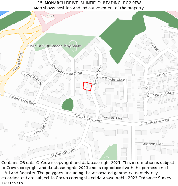 15, MONARCH DRIVE, SHINFIELD, READING, RG2 9EW: Location map and indicative extent of plot