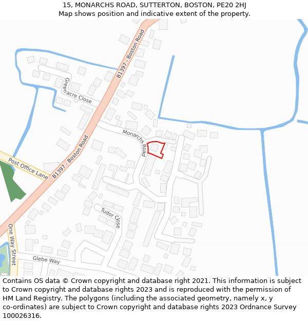 15, MONARCHS ROAD, SUTTERTON, BOSTON, PE20 2HJ: Location map and indicative extent of plot