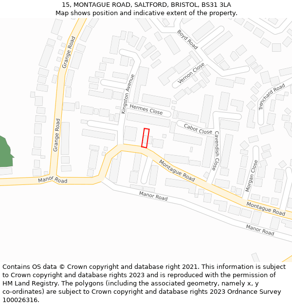 15, MONTAGUE ROAD, SALTFORD, BRISTOL, BS31 3LA: Location map and indicative extent of plot