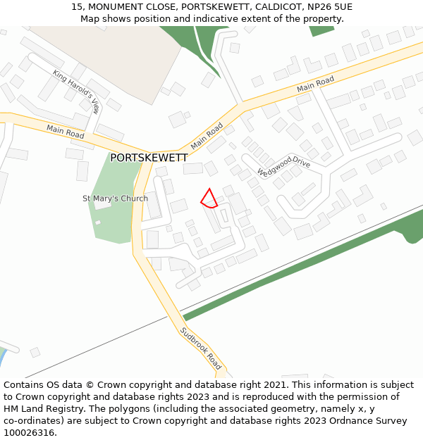 15, MONUMENT CLOSE, PORTSKEWETT, CALDICOT, NP26 5UE: Location map and indicative extent of plot