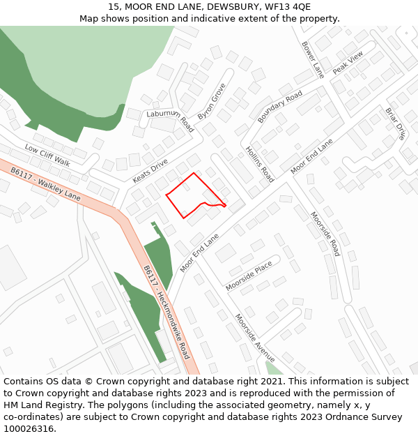 15, MOOR END LANE, DEWSBURY, WF13 4QE: Location map and indicative extent of plot
