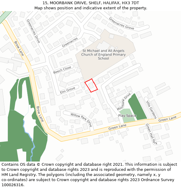 15, MOORBANK DRIVE, SHELF, HALIFAX, HX3 7DT: Location map and indicative extent of plot