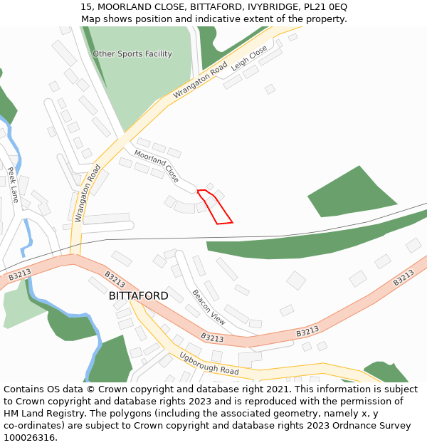 15, MOORLAND CLOSE, BITTAFORD, IVYBRIDGE, PL21 0EQ: Location map and indicative extent of plot