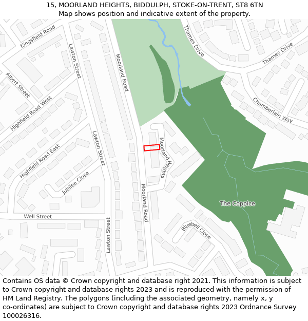 15, MOORLAND HEIGHTS, BIDDULPH, STOKE-ON-TRENT, ST8 6TN: Location map and indicative extent of plot