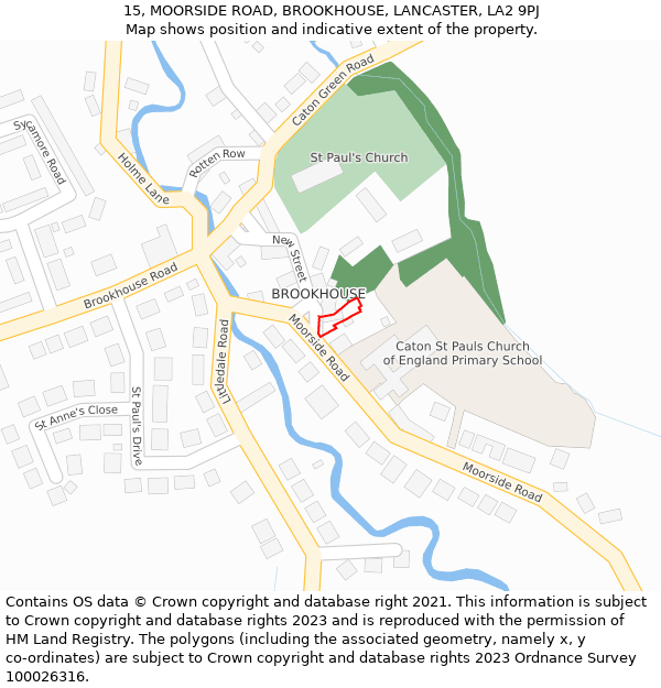 15, MOORSIDE ROAD, BROOKHOUSE, LANCASTER, LA2 9PJ: Location map and indicative extent of plot