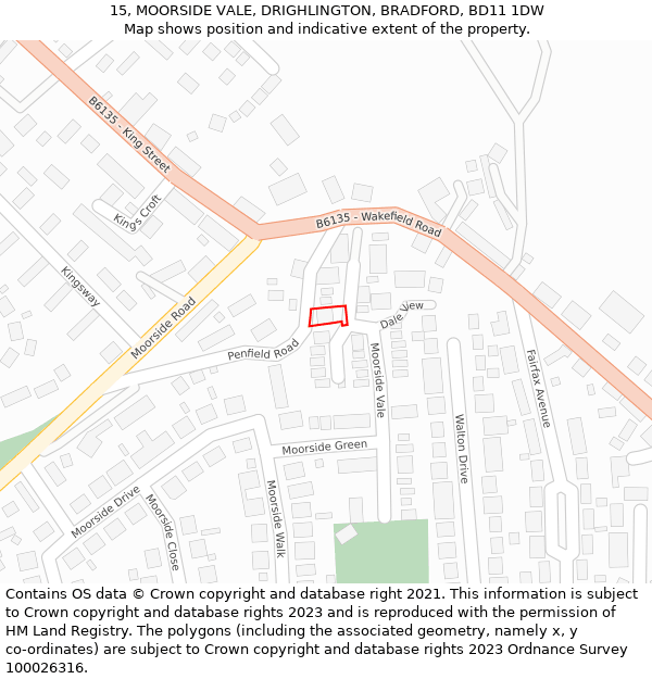 15, MOORSIDE VALE, DRIGHLINGTON, BRADFORD, BD11 1DW: Location map and indicative extent of plot