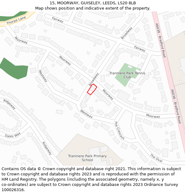 15, MOORWAY, GUISELEY, LEEDS, LS20 8LB: Location map and indicative extent of plot