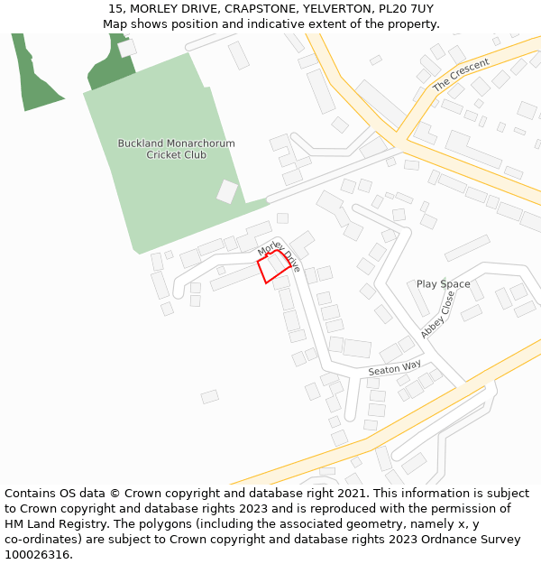 15, MORLEY DRIVE, CRAPSTONE, YELVERTON, PL20 7UY: Location map and indicative extent of plot
