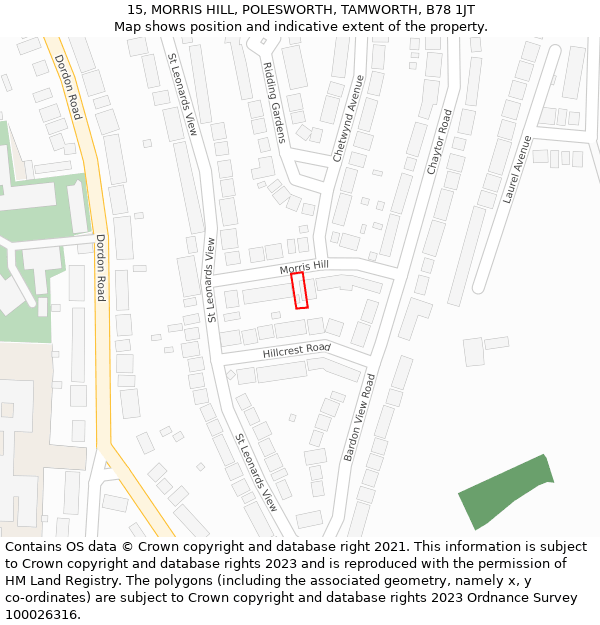 15, MORRIS HILL, POLESWORTH, TAMWORTH, B78 1JT: Location map and indicative extent of plot