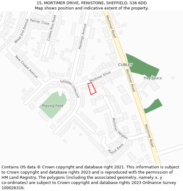 15, MORTIMER DRIVE, PENISTONE, SHEFFIELD, S36 6DD: Location map and indicative extent of plot