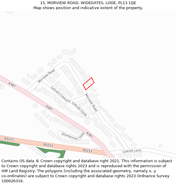 15, MORVIEW ROAD, WIDEGATES, LOOE, PL13 1QE: Location map and indicative extent of plot