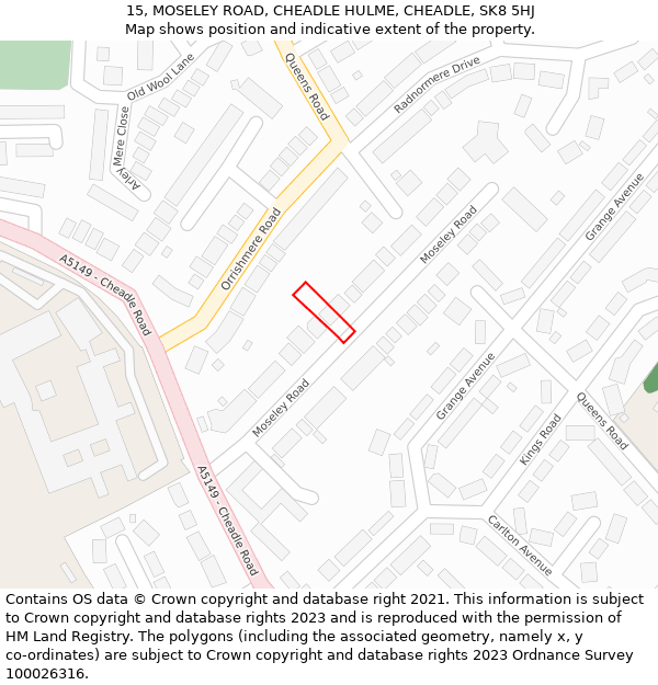 15, MOSELEY ROAD, CHEADLE HULME, CHEADLE, SK8 5HJ: Location map and indicative extent of plot