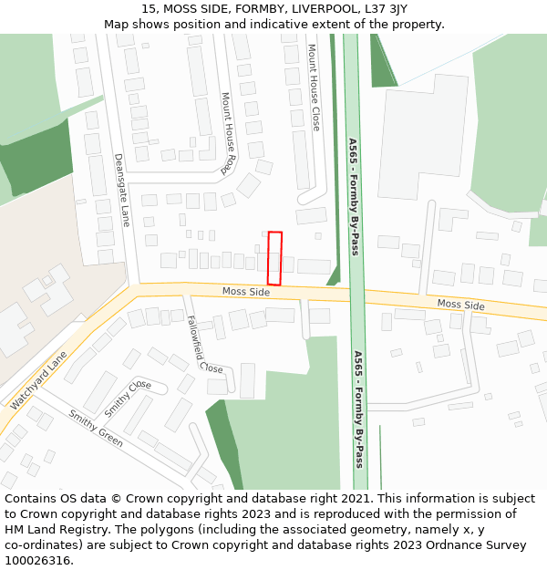 15, MOSS SIDE, FORMBY, LIVERPOOL, L37 3JY: Location map and indicative extent of plot