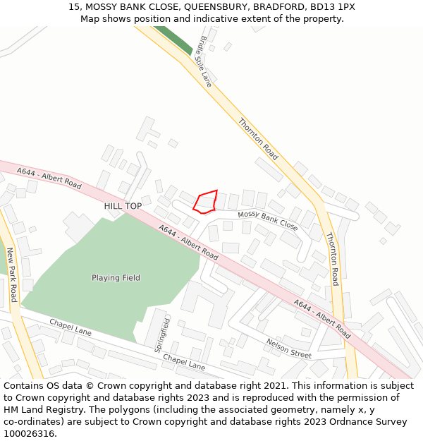 15, MOSSY BANK CLOSE, QUEENSBURY, BRADFORD, BD13 1PX: Location map and indicative extent of plot