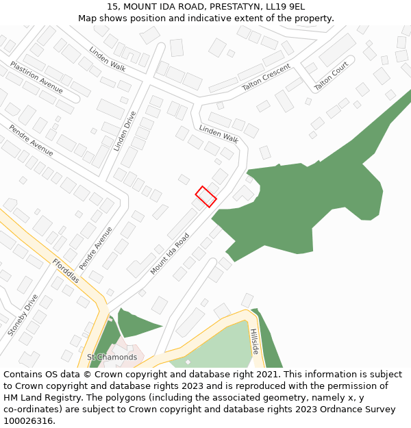 15, MOUNT IDA ROAD, PRESTATYN, LL19 9EL: Location map and indicative extent of plot