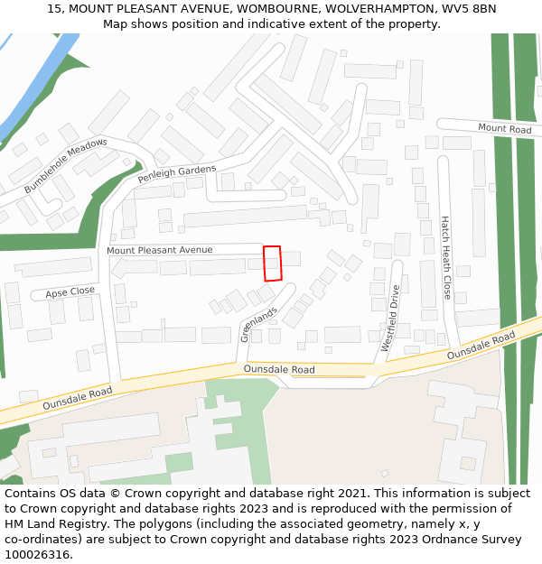 15, MOUNT PLEASANT AVENUE, WOMBOURNE, WOLVERHAMPTON, WV5 8BN: Location map and indicative extent of plot