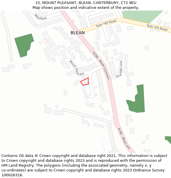 15, MOUNT PLEASANT, BLEAN, CANTERBURY, CT2 9EU: Location map and indicative extent of plot