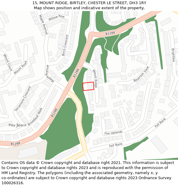 15, MOUNT RIDGE, BIRTLEY, CHESTER LE STREET, DH3 1RY: Location map and indicative extent of plot