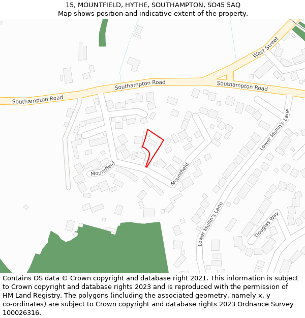 15, MOUNTFIELD, HYTHE, SOUTHAMPTON, SO45 5AQ: Location map and indicative extent of plot