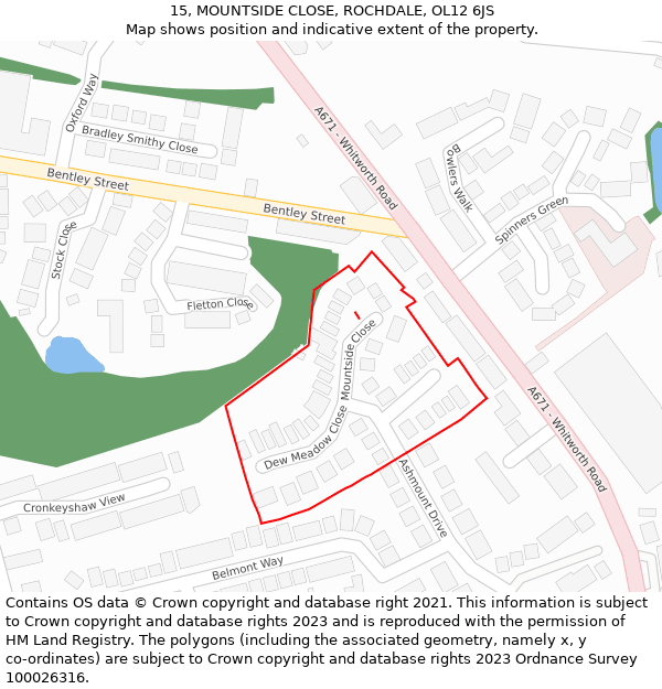 15, MOUNTSIDE CLOSE, ROCHDALE, OL12 6JS: Location map and indicative extent of plot