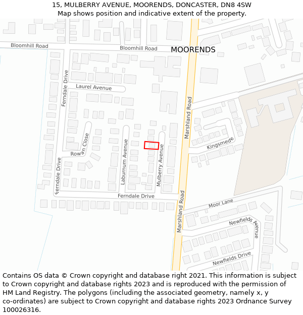 15, MULBERRY AVENUE, MOORENDS, DONCASTER, DN8 4SW: Location map and indicative extent of plot