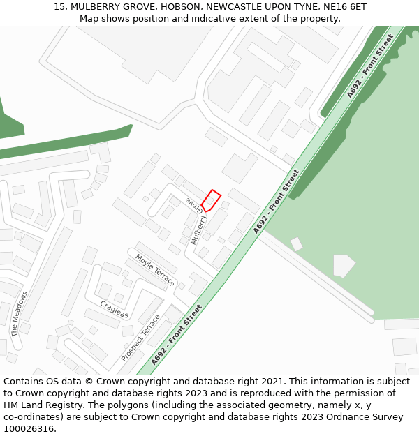 15, MULBERRY GROVE, HOBSON, NEWCASTLE UPON TYNE, NE16 6ET: Location map and indicative extent of plot