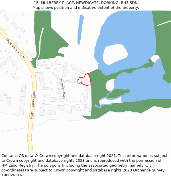 15, MULBERRY PLACE, NEWDIGATE, DORKING, RH5 5DN: Location map and indicative extent of plot