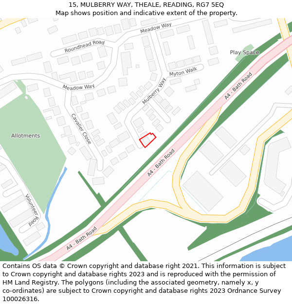 15, MULBERRY WAY, THEALE, READING, RG7 5EQ: Location map and indicative extent of plot