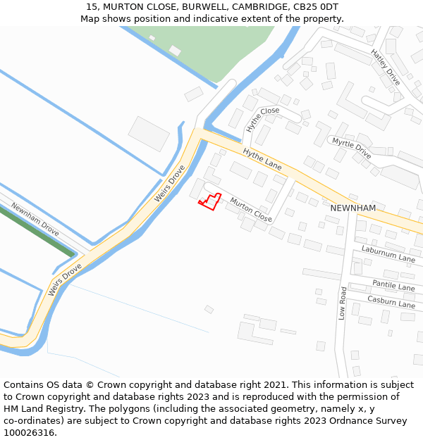 15, MURTON CLOSE, BURWELL, CAMBRIDGE, CB25 0DT: Location map and indicative extent of plot