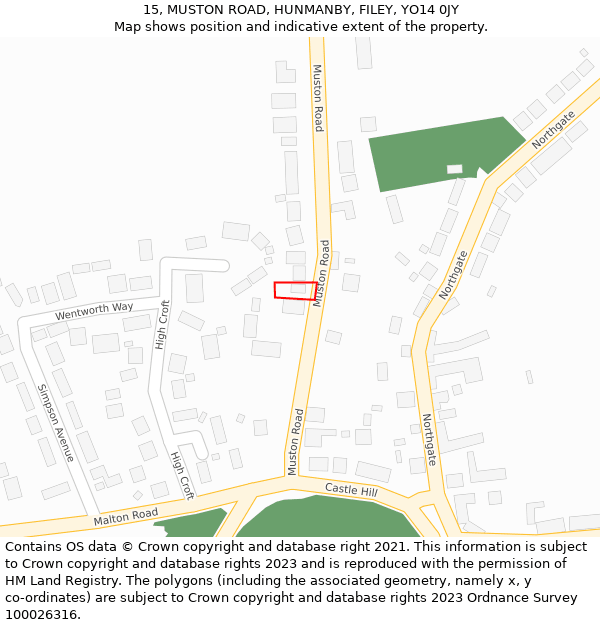 15, MUSTON ROAD, HUNMANBY, FILEY, YO14 0JY: Location map and indicative extent of plot