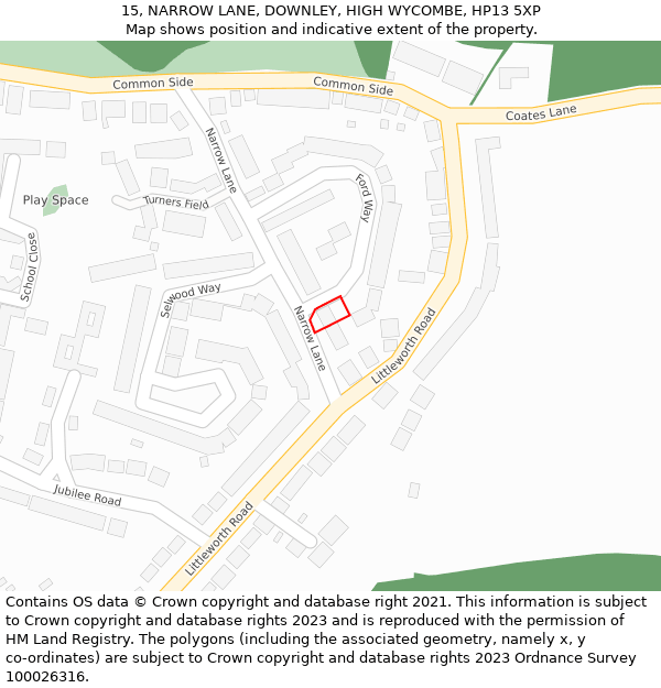 15, NARROW LANE, DOWNLEY, HIGH WYCOMBE, HP13 5XP: Location map and indicative extent of plot