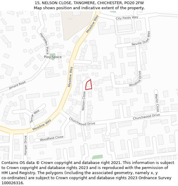 15, NELSON CLOSE, TANGMERE, CHICHESTER, PO20 2FW: Location map and indicative extent of plot