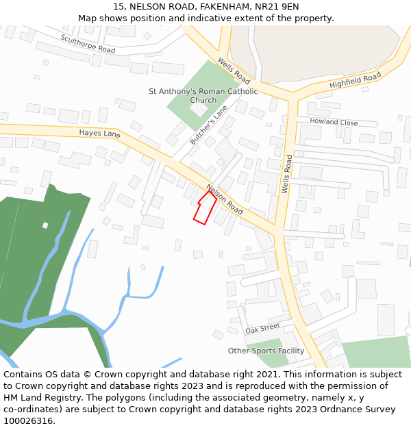 15, NELSON ROAD, FAKENHAM, NR21 9EN: Location map and indicative extent of plot