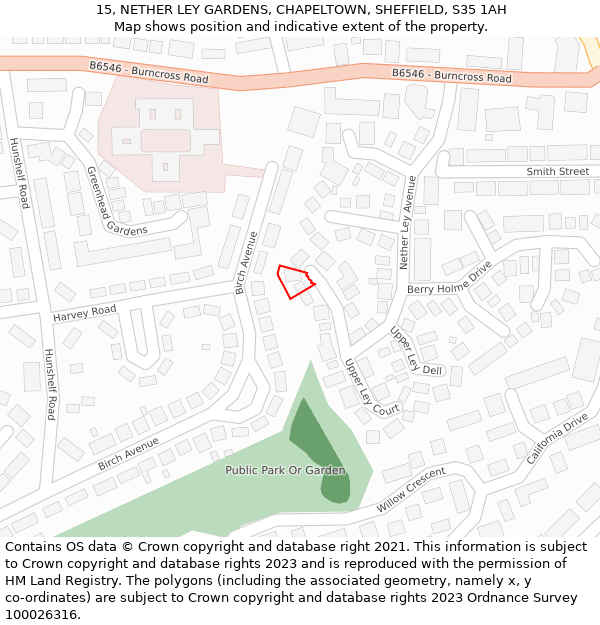 15, NETHER LEY GARDENS, CHAPELTOWN, SHEFFIELD, S35 1AH: Location map and indicative extent of plot