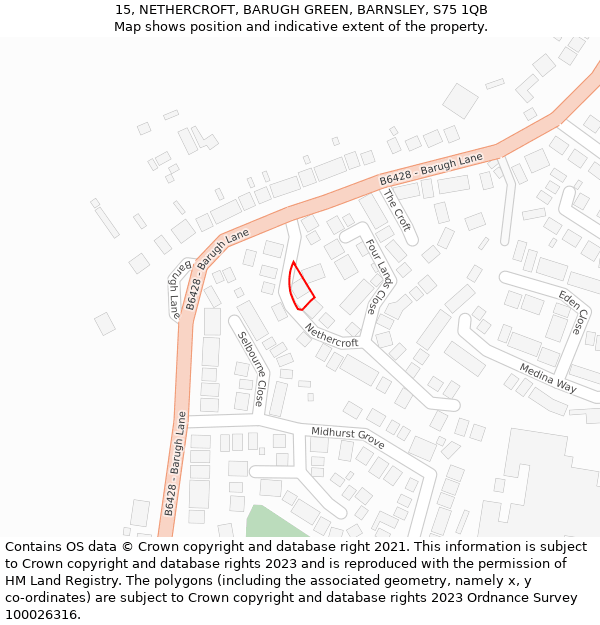 15, NETHERCROFT, BARUGH GREEN, BARNSLEY, S75 1QB: Location map and indicative extent of plot