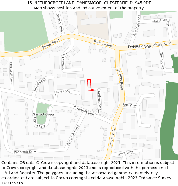 15, NETHERCROFT LANE, DANESMOOR, CHESTERFIELD, S45 9DE: Location map and indicative extent of plot