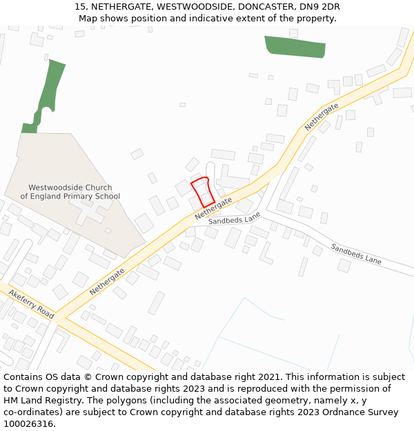 15, NETHERGATE, WESTWOODSIDE, DONCASTER, DN9 2DR: Location map and indicative extent of plot