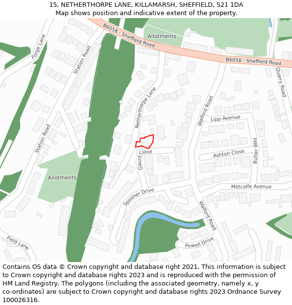 15, NETHERTHORPE LANE, KILLAMARSH, SHEFFIELD, S21 1DA: Location map and indicative extent of plot