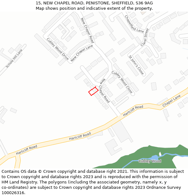 15, NEW CHAPEL ROAD, PENISTONE, SHEFFIELD, S36 9AG: Location map and indicative extent of plot