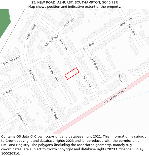 15, NEW ROAD, ASHURST, SOUTHAMPTON, SO40 7BR: Location map and indicative extent of plot